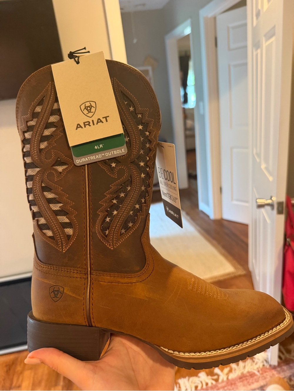 Ariat Brown Leather Western Work Boot with Embroidered Shaft